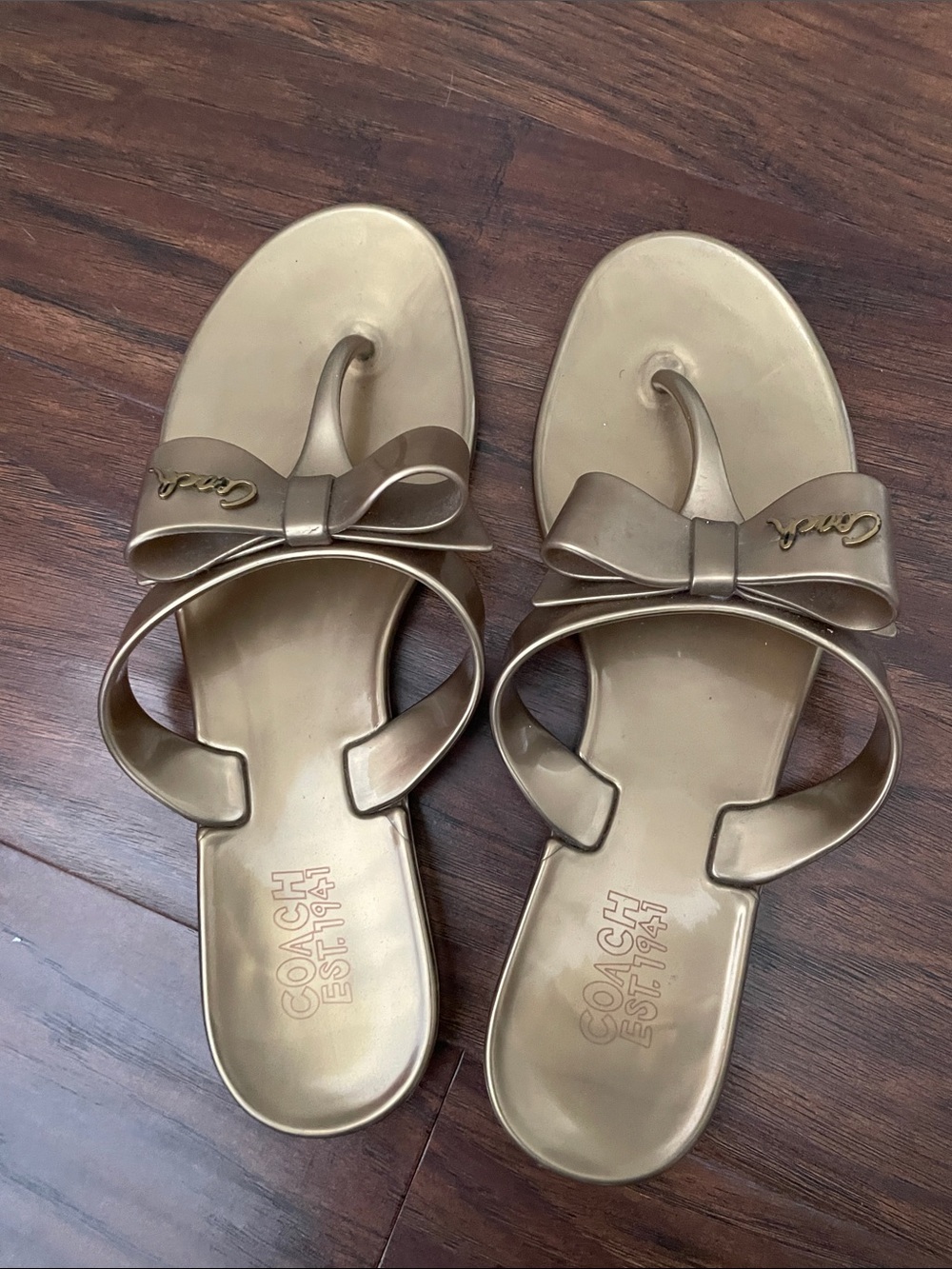 Coach Gold Bow Toe-Post Sandals